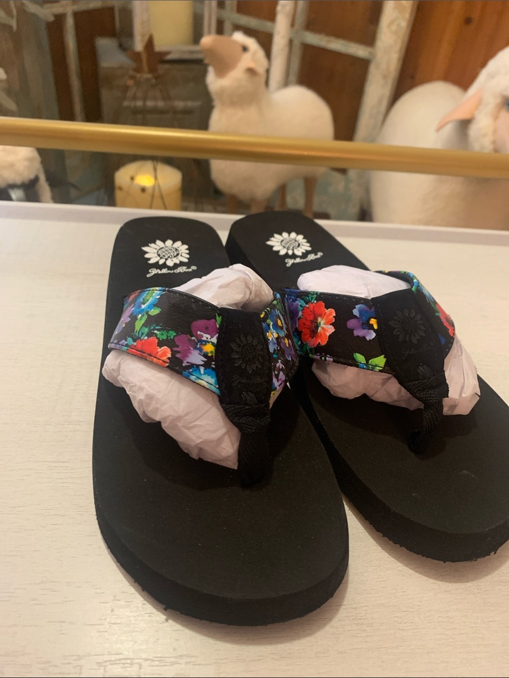 Yellow Box Black Floral Platform Flip-Flop Sandals